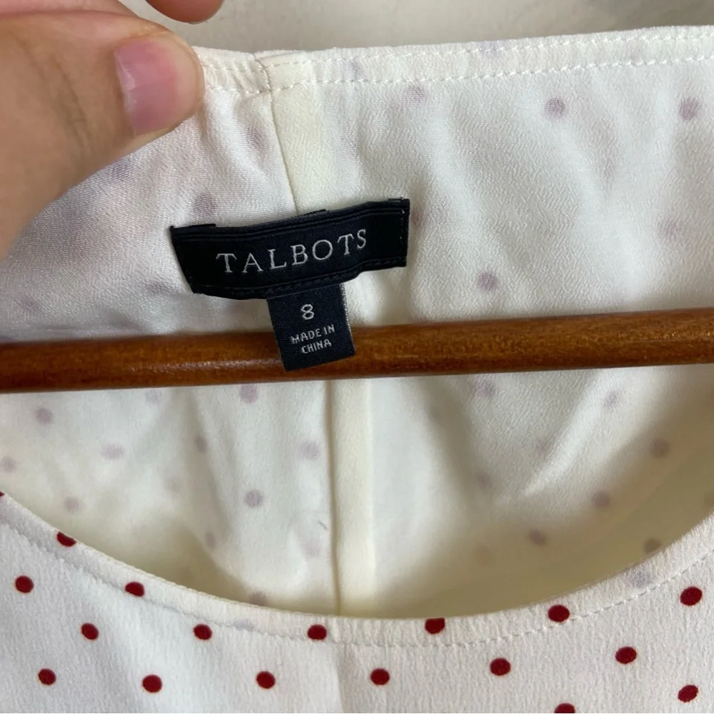 Talbots White Cream Red Polka Dot Peplum Blouse Business Casual Office Size 8‎ - Picture 10 of 10